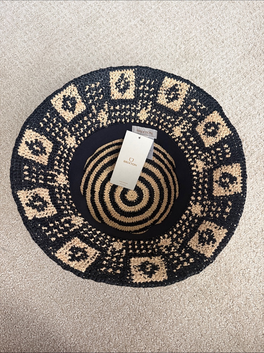 Brixton Black & Natural Straw Crochet Bucket Hat - Picture 2 of 3